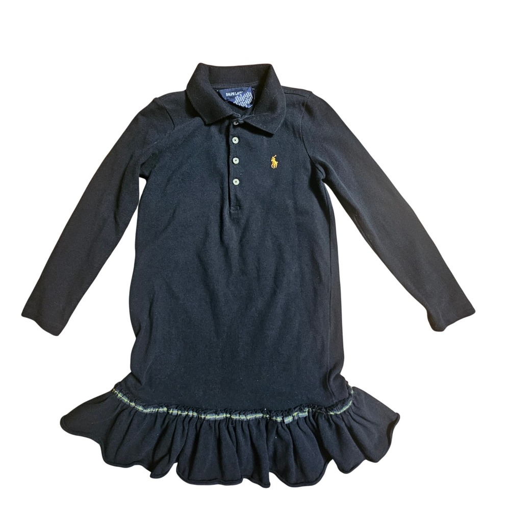Ralph Lauren Girls Long Sleeve Ruffle Polo Dress 6X Cotton Quiet Luxury Preppy